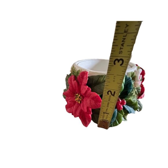 Vintage Poinsettia Floral Pillar Candle Holder w/Seasons Greetings add-on Dove** - Picture 7 of 14